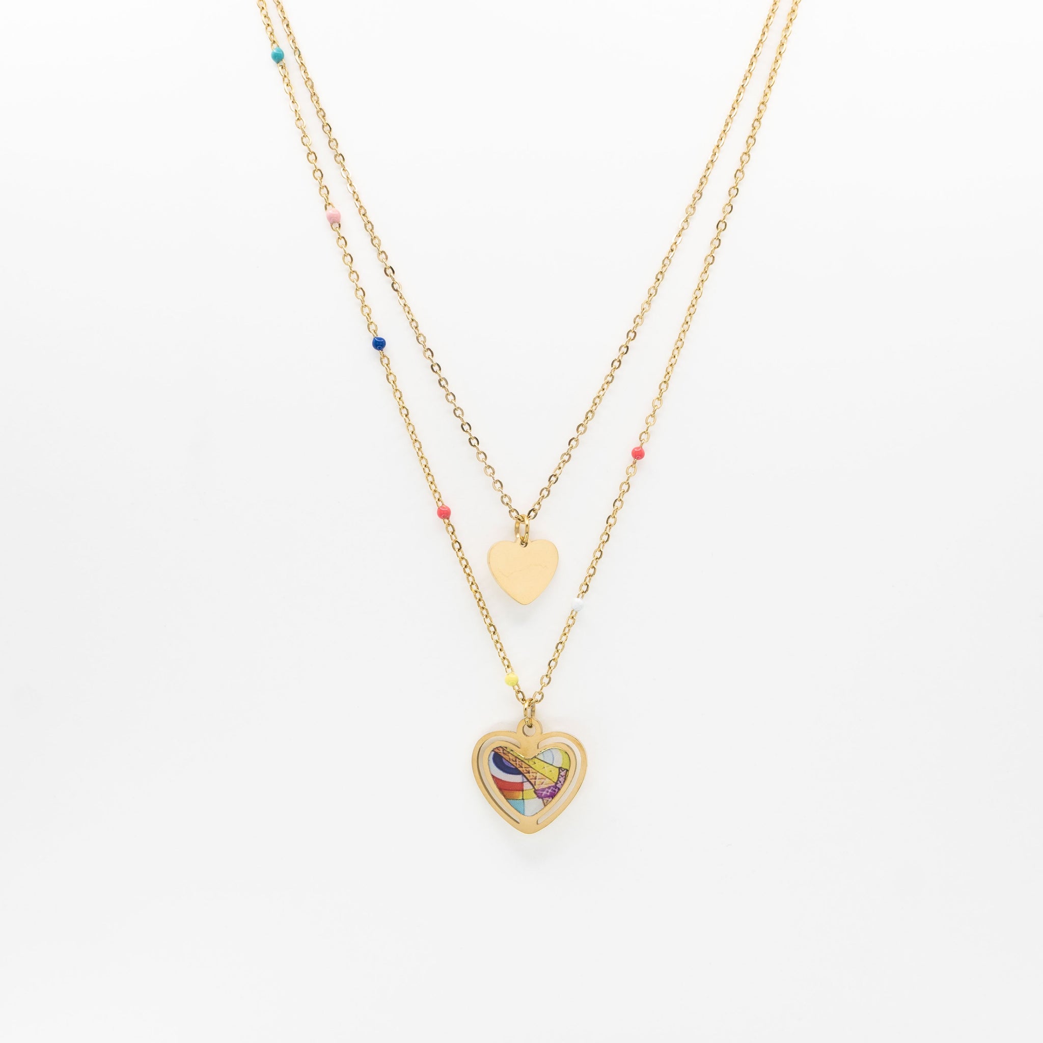 Collar Multicadena Corazón De Colores