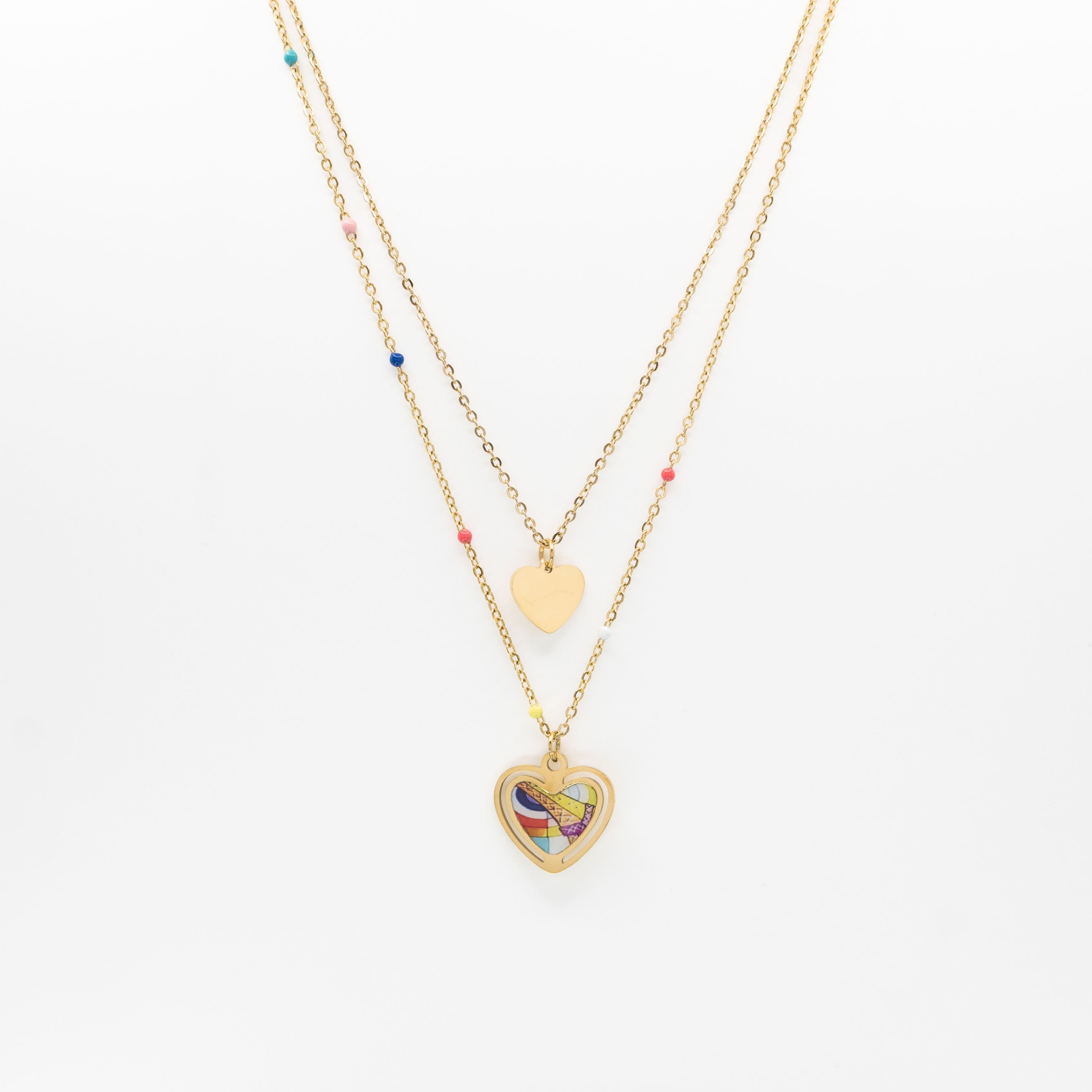 Collar Multicadena Corazón De Colores