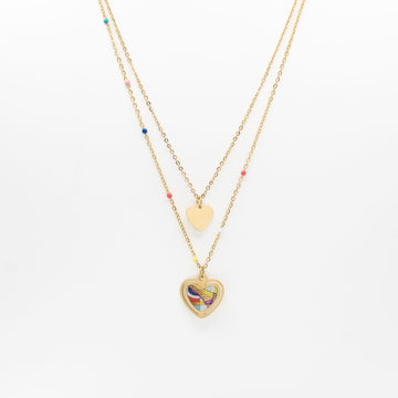 Collar Multicadena Corazón De Colores