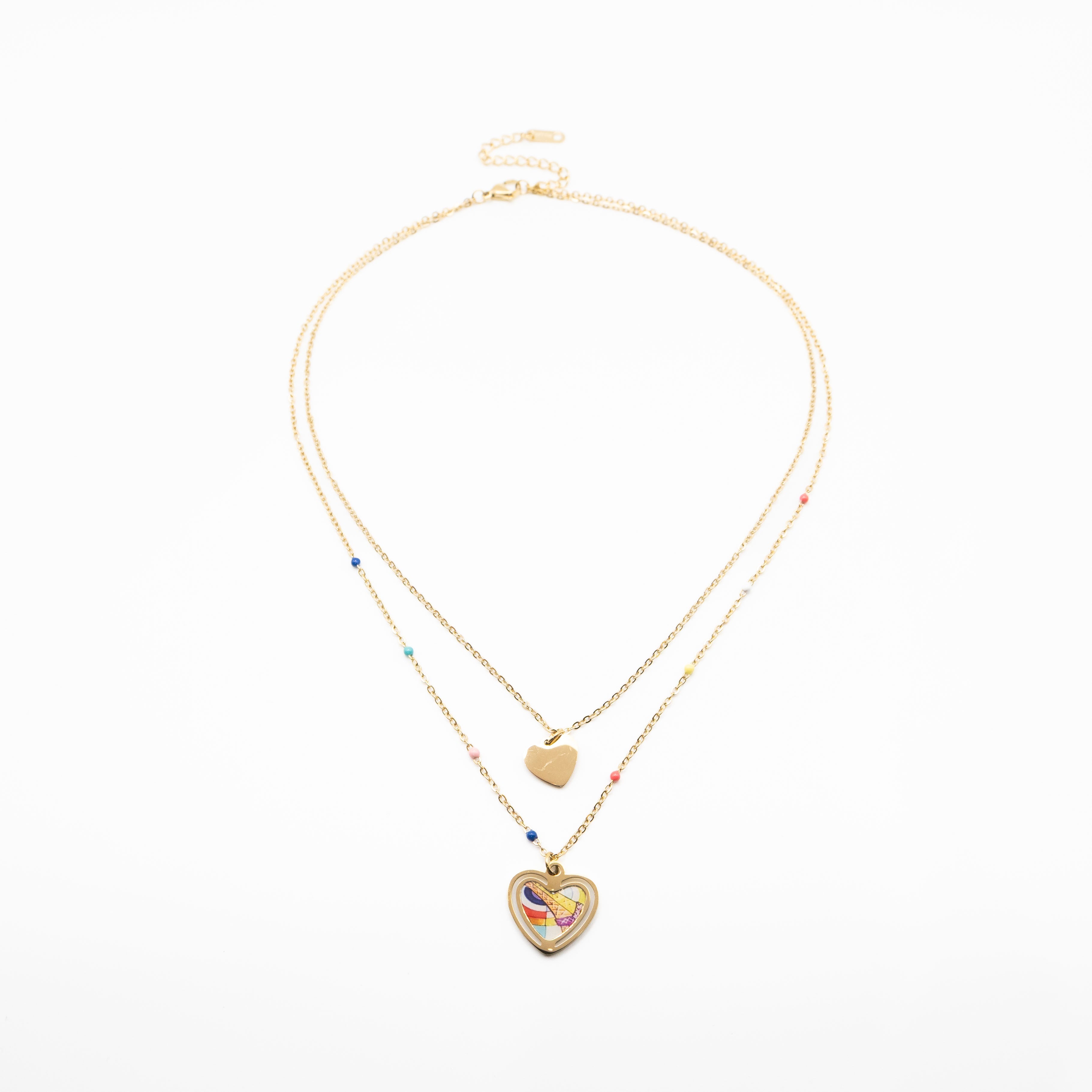 Collar Multicadena Corazón De Colores