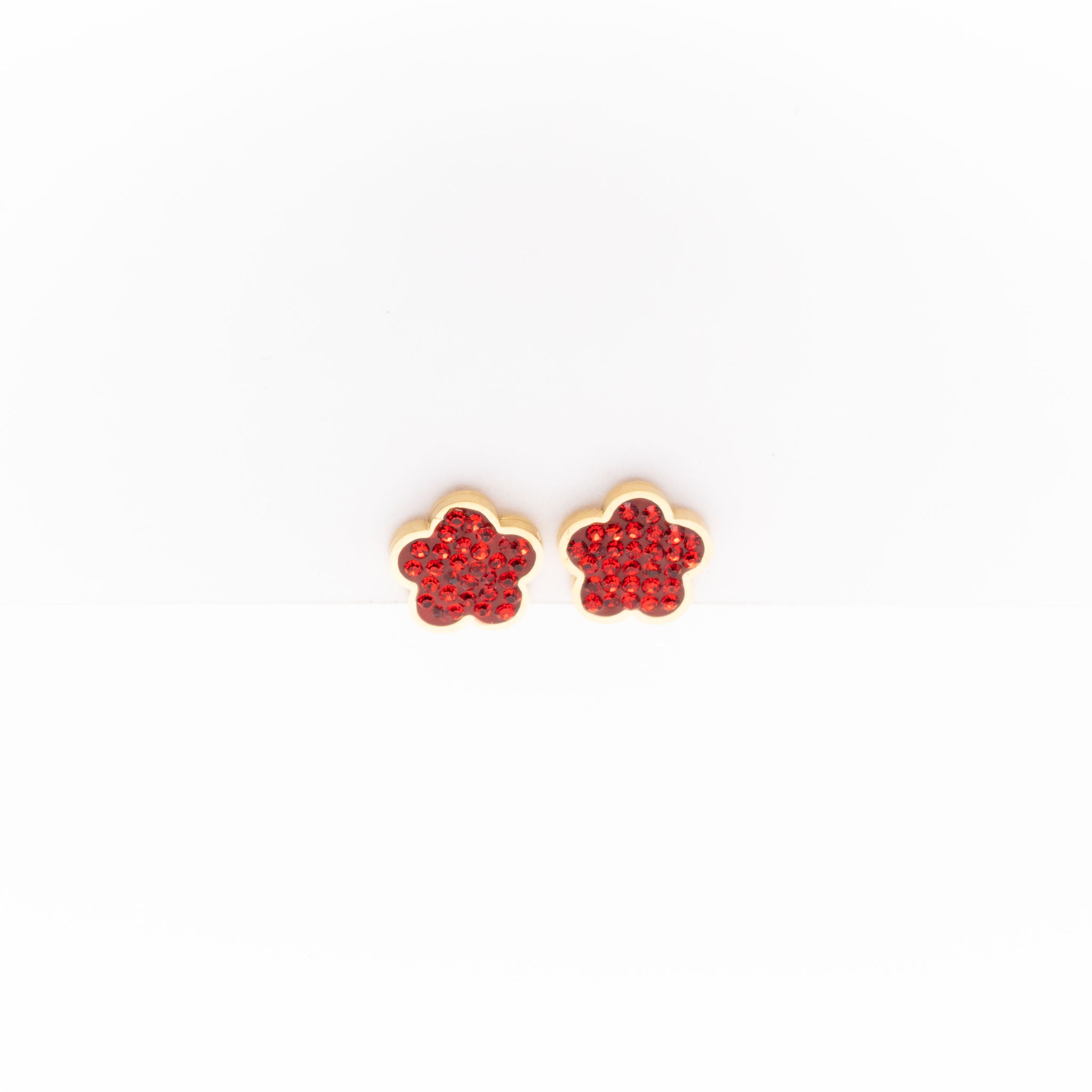 Aretes De Flor Con Strass Rojo