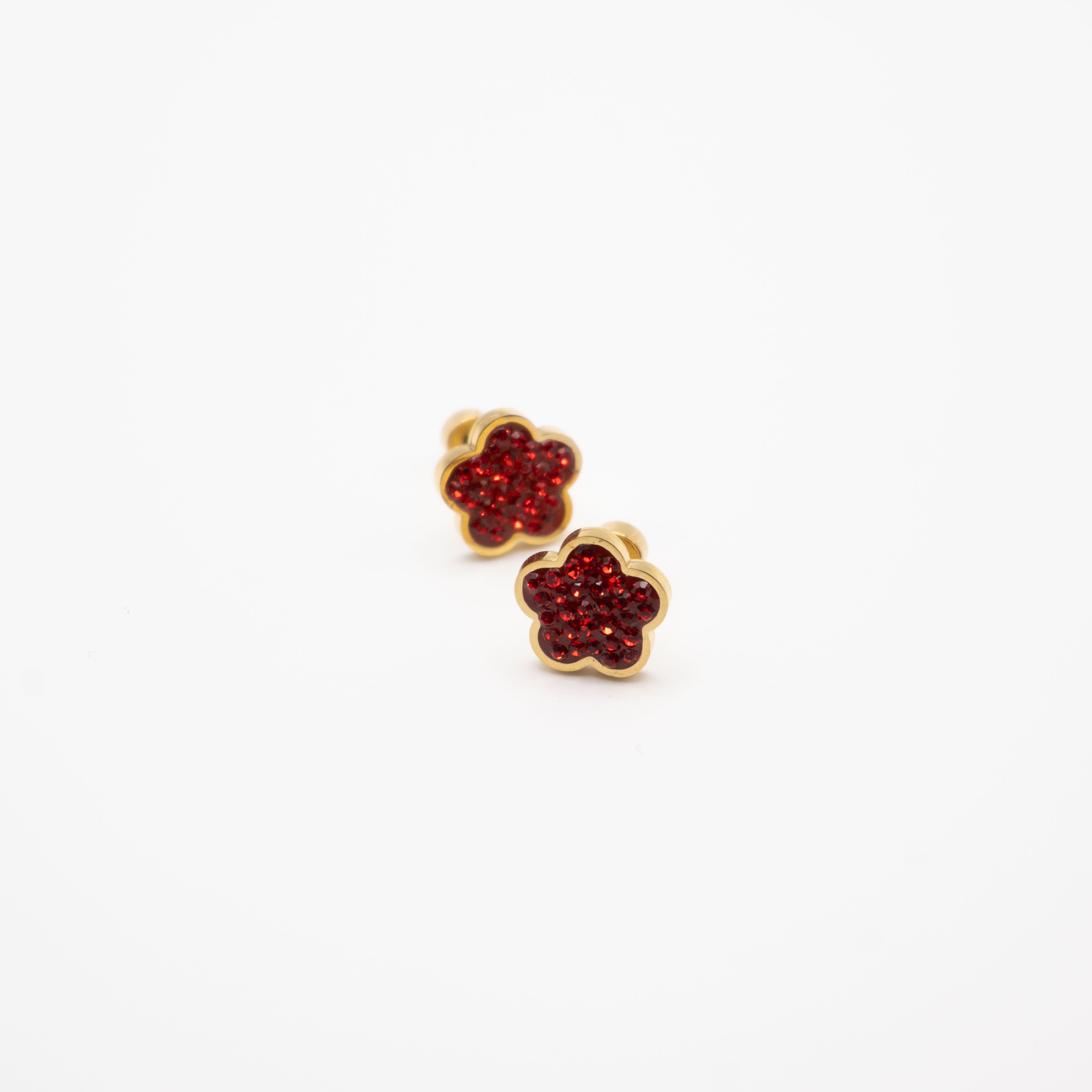 Aretes De Flor Con Strass Rojo
