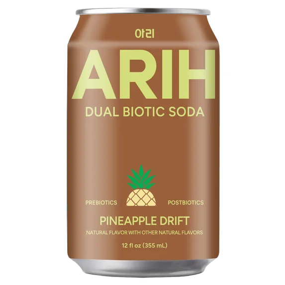ARIH Refresco Biótico Dual, Refresco Funcional Prebiótico y Postbiótico, Bajo en Azúcar, 12 fl oz, Paquete de 4