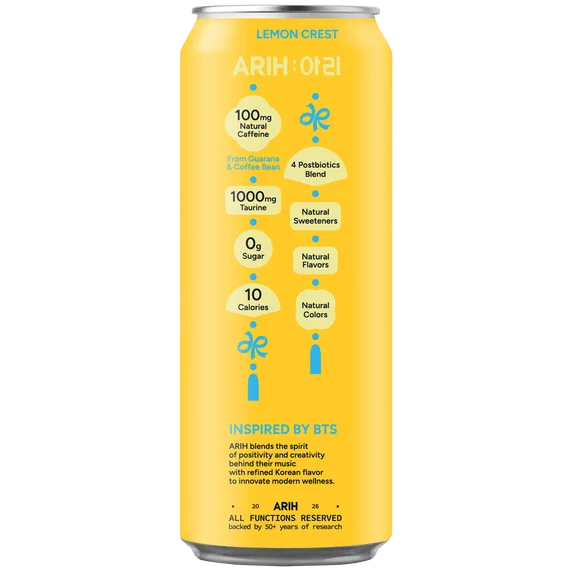 ARIH Bebida Energética Postbiótica, Bebida Energética Limpia sin Azúcar con 100 Mg de Cafeína Natural, 12 fl oz, Paquete de 4