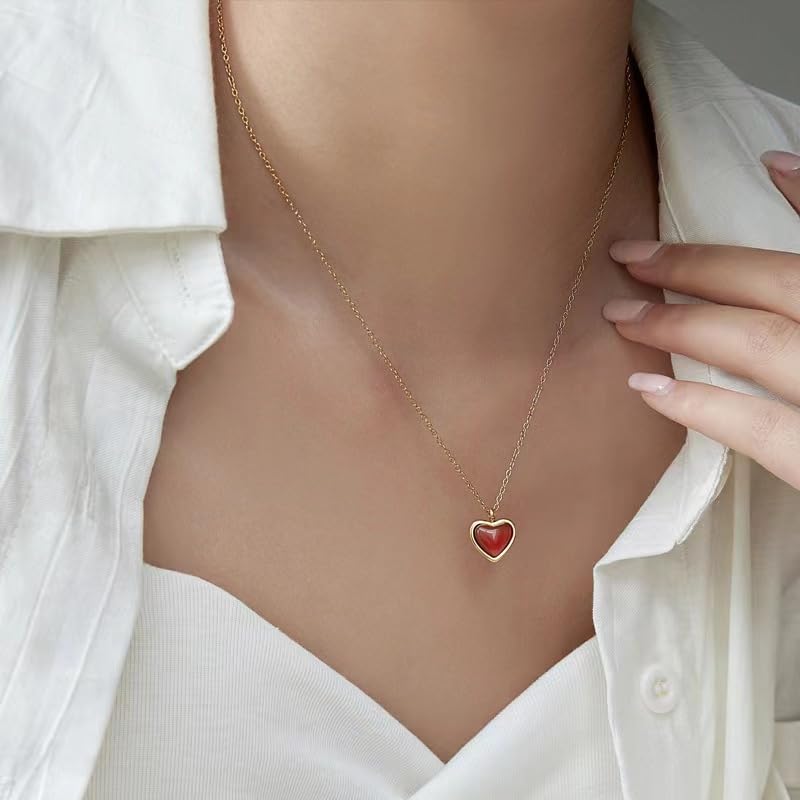 Collar Corazon Rojo Piedra