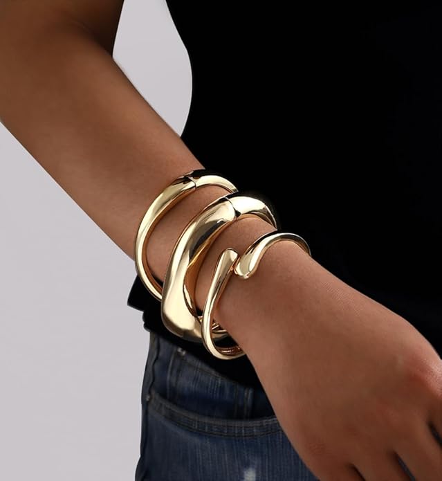 Juego de Brazaletes Gruesos Dorados para Mujer