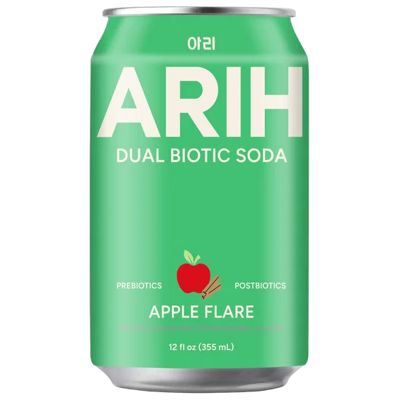 ARIH Refresco Biótico Dual, Refresco Funcional Prebiótico y Postbiótico, Bajo en Azúcar, 12 fl oz, Paquete de 4