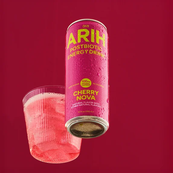 ARIH Bebida Energética Postbiótica, Bebida Energética Limpia sin Azúcar con 100 Mg de Cafeína Natural, 12 fl oz, Paquete de 4