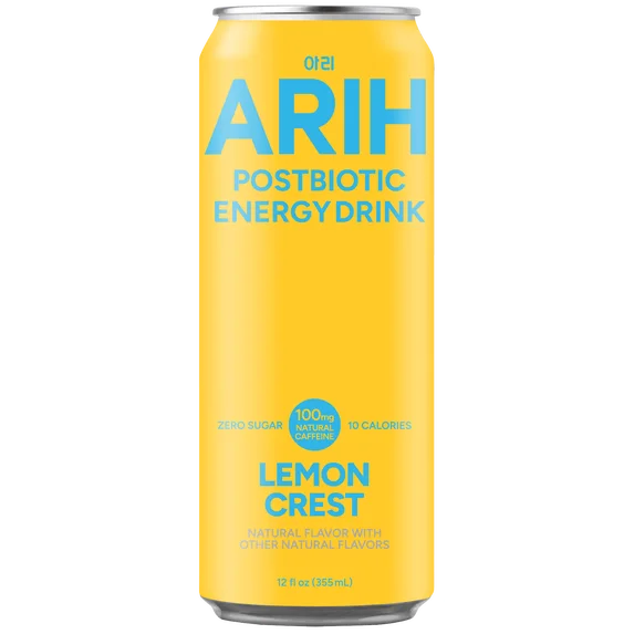 ARIH Bebida Energética Postbiótica, Bebida Energética Limpia sin Azúcar con 100 Mg de Cafeína Natural, 12 fl oz, Paquete de 4