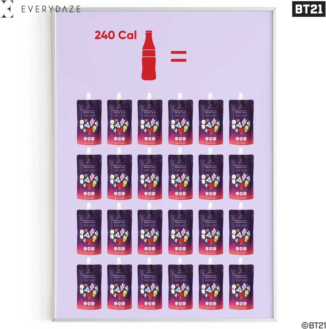 EVERYDAZE BT21 Essential C Colágeno + Vitamina C Konjac Jelly | Vegana, 10 calorías, 0 azúcar | Lichi | 10 paquetes | Bolsa de dieta saludable Bebida potable, control de peso