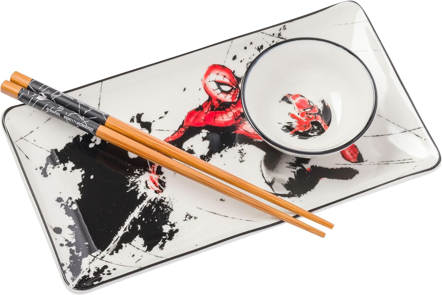 Spider Man Plato Sushi Ceramica Con Palillos