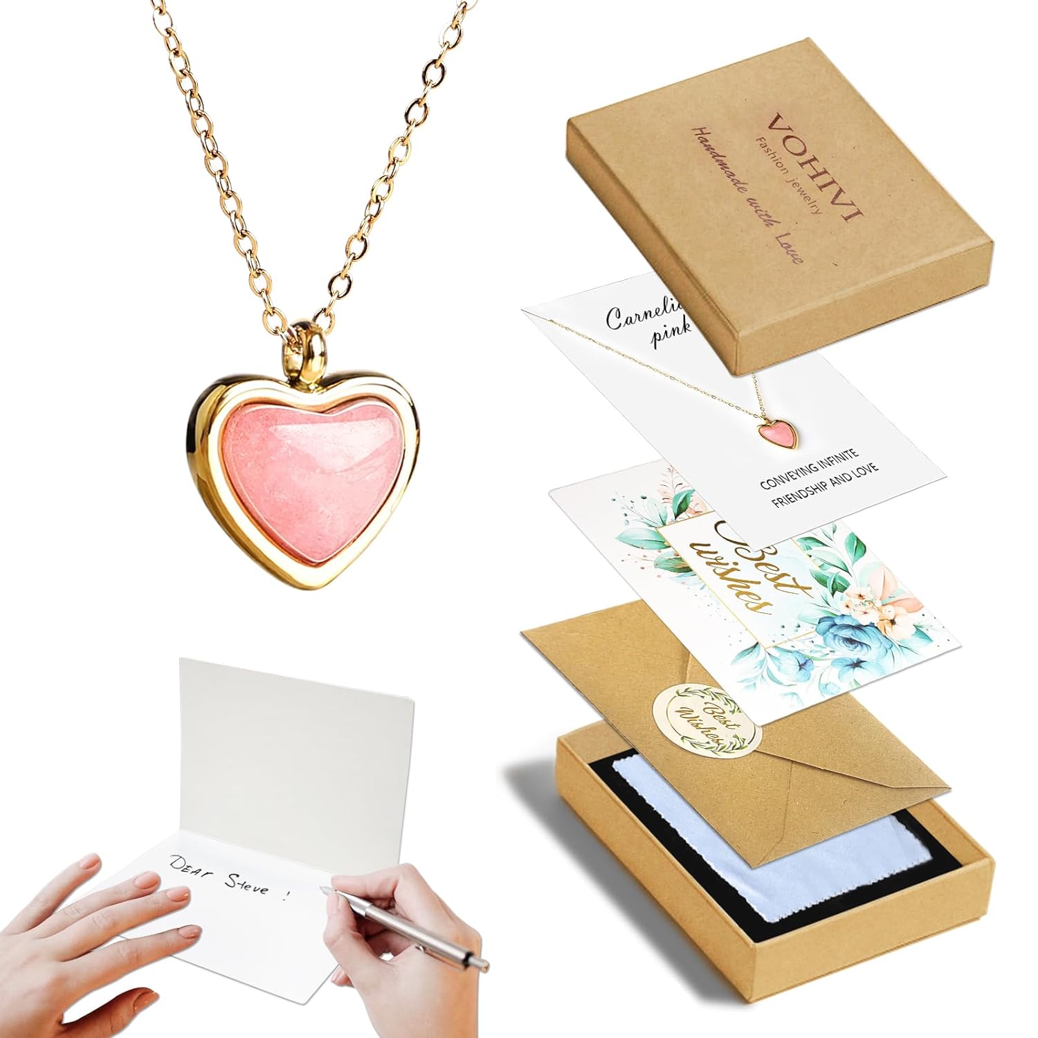 Collar Corazon Rosa Cuarzo