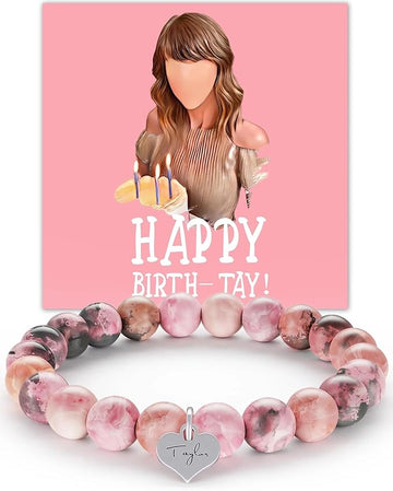 Pulsera Taylor Swift Piedra Rosa – Regalo de Cumpleaños para Mujeres