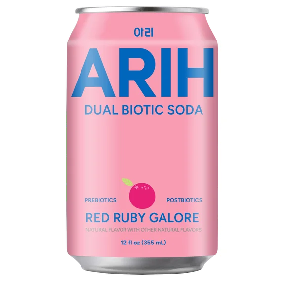 ARIH Refresco Biótico Dual, Refresco Funcional Prebiótico y Postbiótico, Bajo en Azúcar, 12 fl oz, Paquete de 4