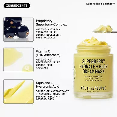 Youth To The People Mini Superberry Hydrate + Glow Dream Night Cream + Mask with Vitamin C