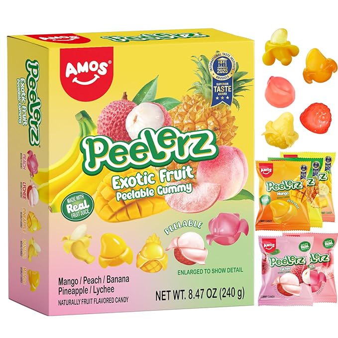 AMOS Peelerz - Caramelos de gomita pelables de frutas exótica Caja