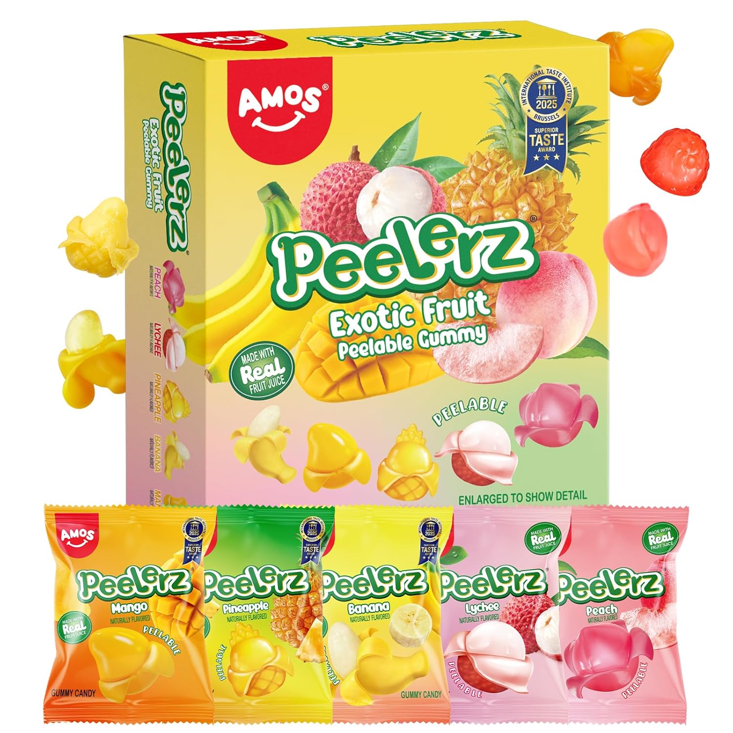 AMOS Peelerz - Caramelos de gomita pelables de frutas exótica Caja