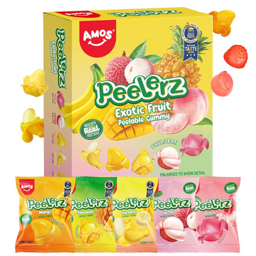 AMOS Peelerz - Caramelos de gomita pelables de frutas exótica Caja