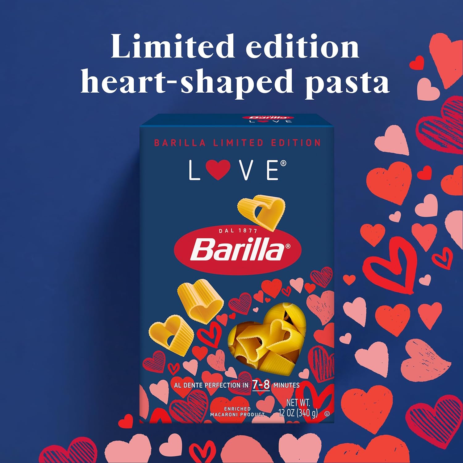 Barilla Edición Limitada Love Pasta, Pasta en Forma de Corazón No Transgénica Hecha con Sémola de Trigo Duro - Certificada Kosher, Caja de 12 oz