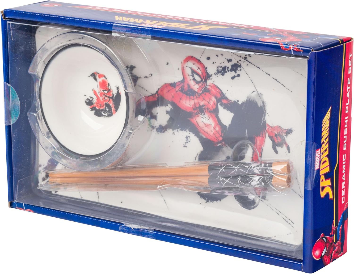 Spider Man Plato Sushi Ceramica Con Palillos