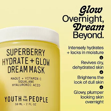 Youth To The People Mini Superberry Hydrate + Glow Dream Night Cream + Mask with Vitamin C