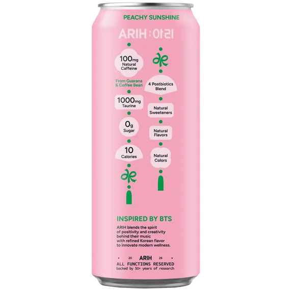 ARIH Bebida Energética Postbiótica, Bebida Energética Limpia sin Azúcar con 100 Mg de Cafeína Natural, 12 fl oz, Paquete de 4