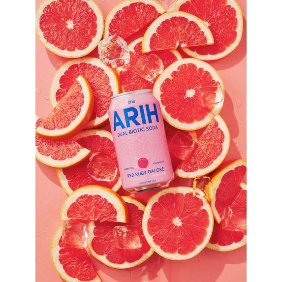 ARIH Refresco Biótico Dual, Refresco Funcional Prebiótico y Postbiótico, Bajo en Azúcar, 12 fl oz, Paquete de 4