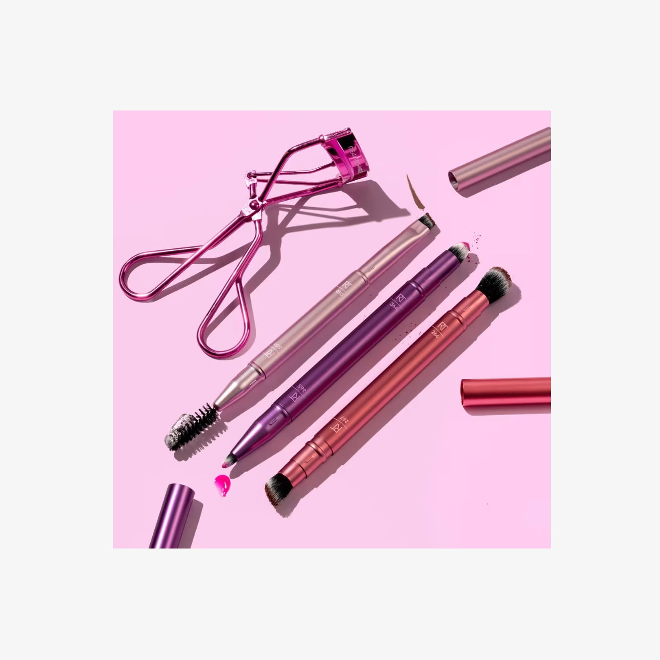 Brocha de Maquillaje Double Time + Set Rizador de Pestañas