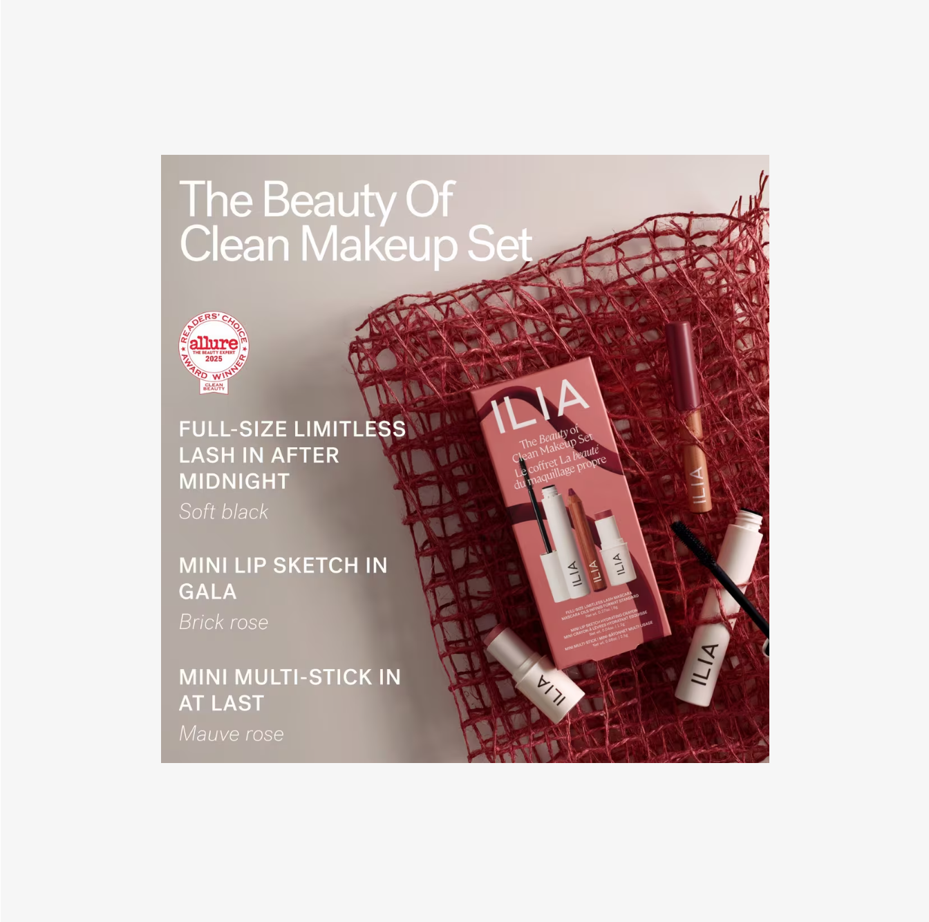 ILIA The Beauty of Clean Makeup Set - Set de maquillaje limpio para ojos, mejillas y labios