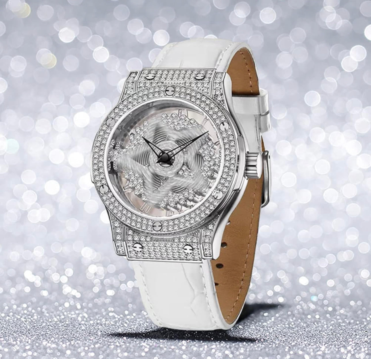 Reloj Giratorio Ansiedad Blanco Diamante