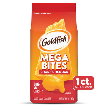 Goldfish Mega Bites, Sharp Cheddar Crackers, 5.9 oz Bag