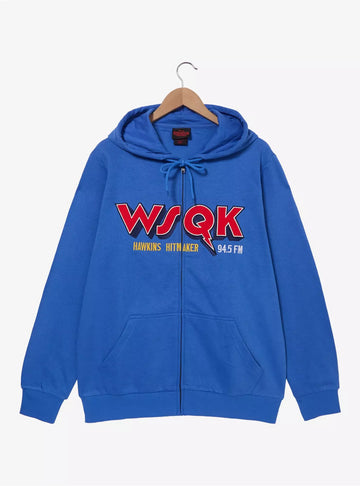 Stranger Things Sudadera Hoodie WSQK Hawkins Hitmaker 94.5 FM – Azul