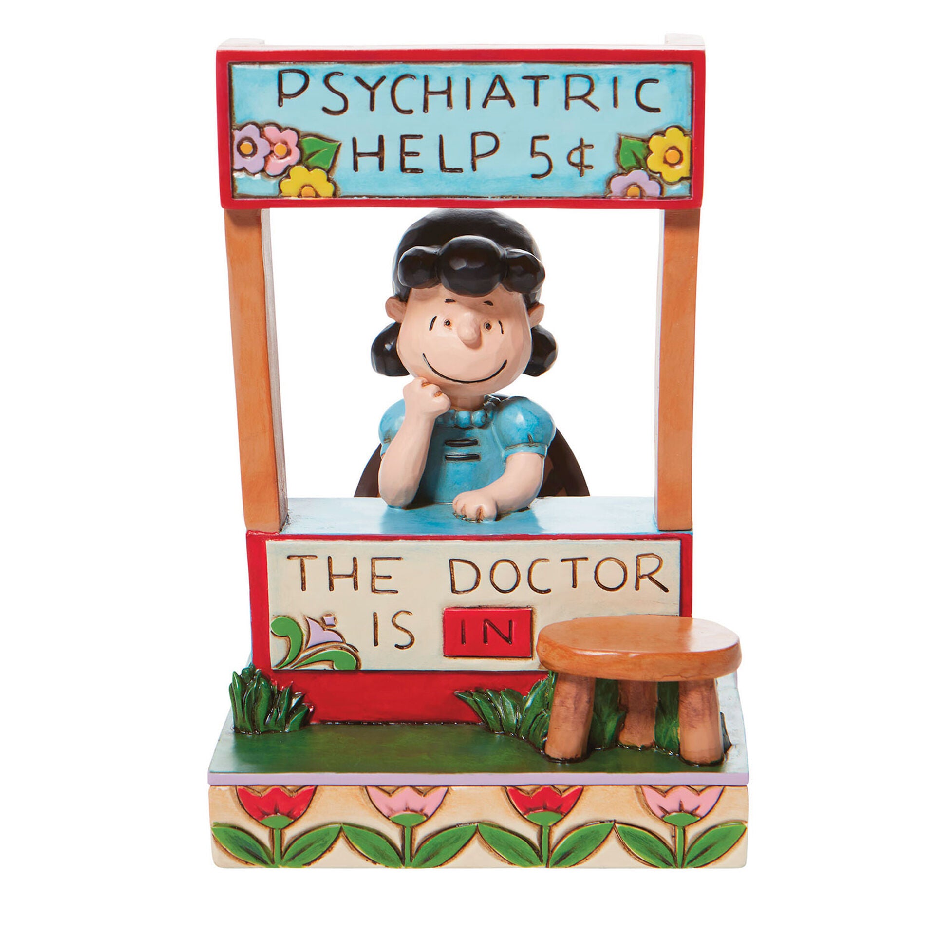 Jim Shore Peanuts Lucy Cabina Psiquiátrica Con Figura De Paciente Sorpresa