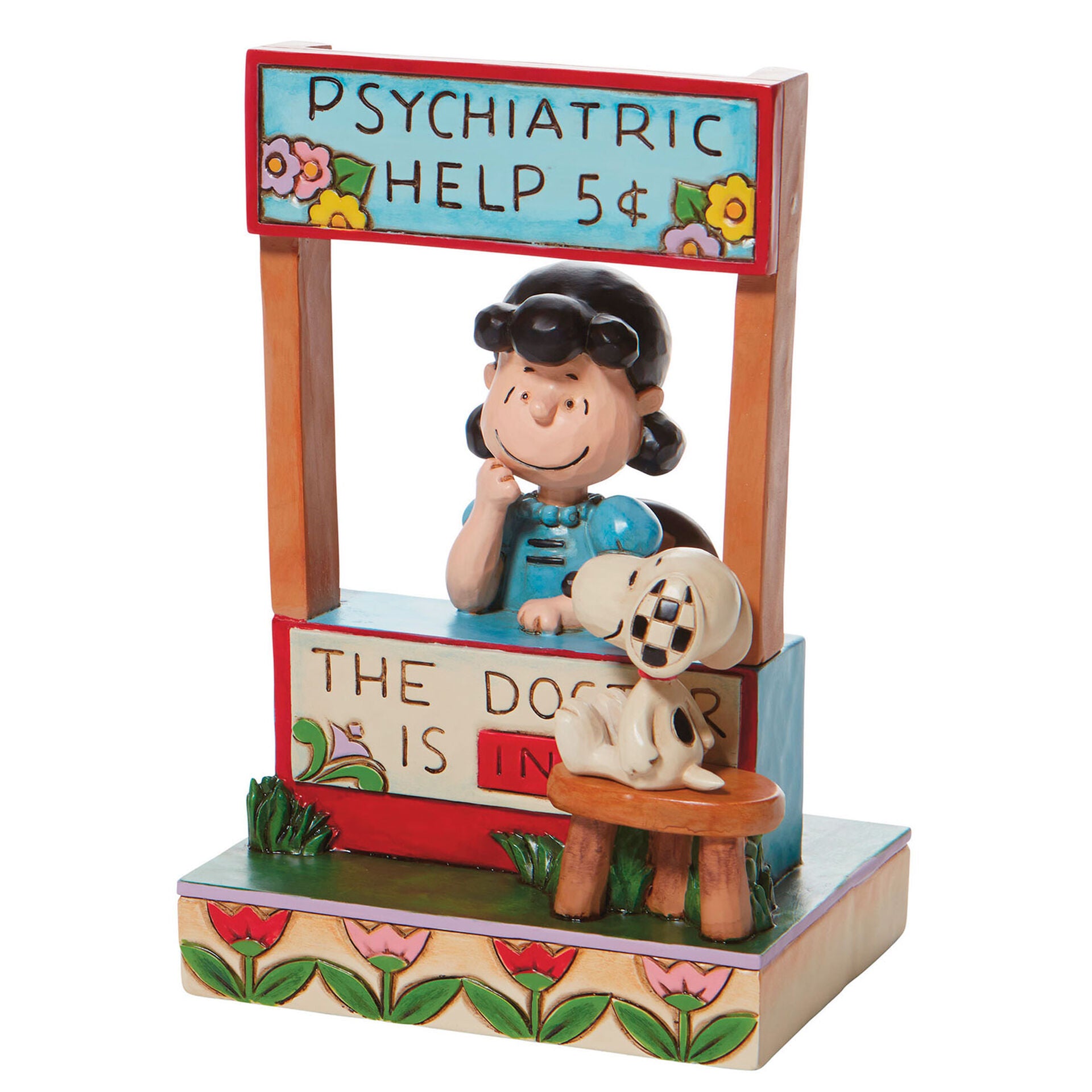 Jim Shore Peanuts Lucy Cabina Psiquiátrica Con Figura De Paciente Sorpresa