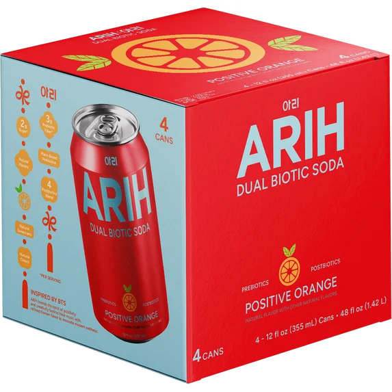 ARIH Refresco Biótico Dual, Refresco Funcional Prebiótico y Postbiótico, Bajo en Azúcar, 12 fl oz, Paquete de 4