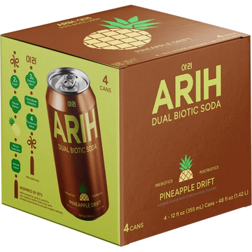 ARIH Refresco Biótico Dual, Refresco Funcional Prebiótico y Postbiótico, Bajo en Azúcar, 12 fl oz, Paquete de 4