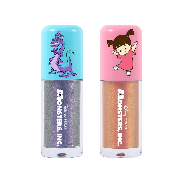 Dúo de *toppers* con acabado cromado Profusion Cosmetics Monsters Inc. (Boo + Randall) y llavero