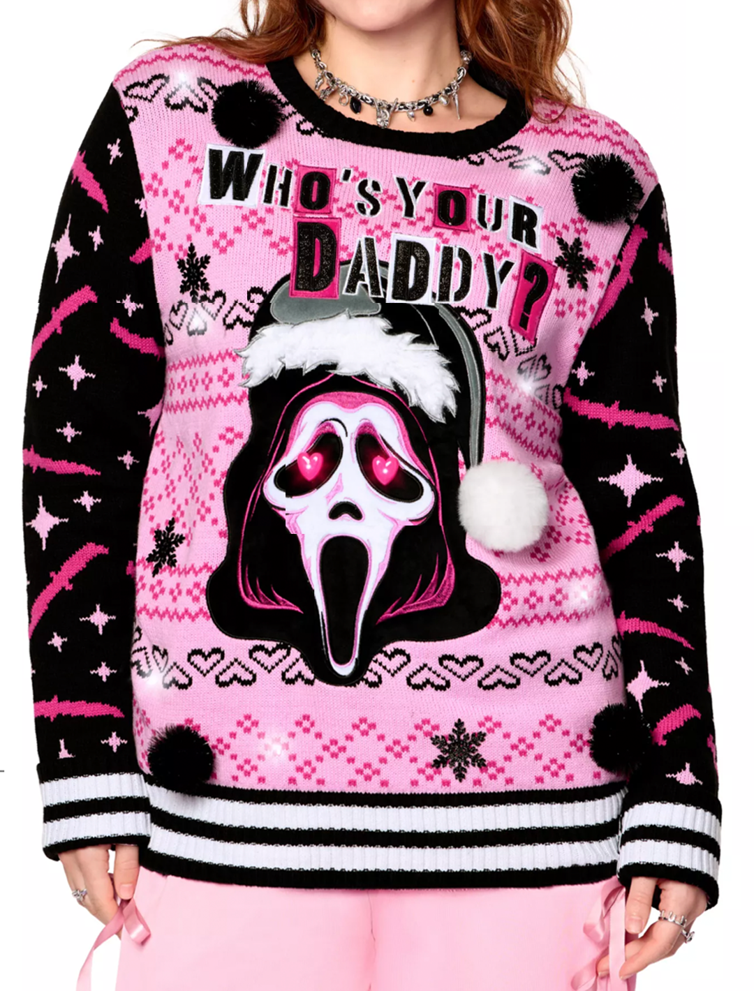 Suéter Navideño con Luces Ghost Face “Who’s Your Daddy” Ugly Sweater