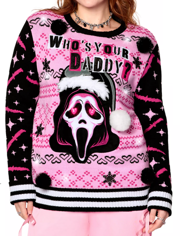 Suéter Navideño con Luces Ghost Face “Who’s Your Daddy” Ugly Sweater