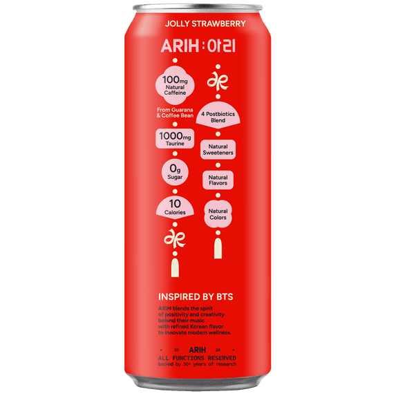 ARIH Bebida Energética Postbiótica, Bebida Energética Limpia sin Azúcar con 100 Mg de Cafeína Natural, 12 fl oz, Paquete de 4