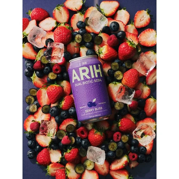ARIH Refresco Biótico Dual, Refresco Funcional Prebiótico y Postbiótico, Bajo en Azúcar, 12 fl oz, Paquete de 4