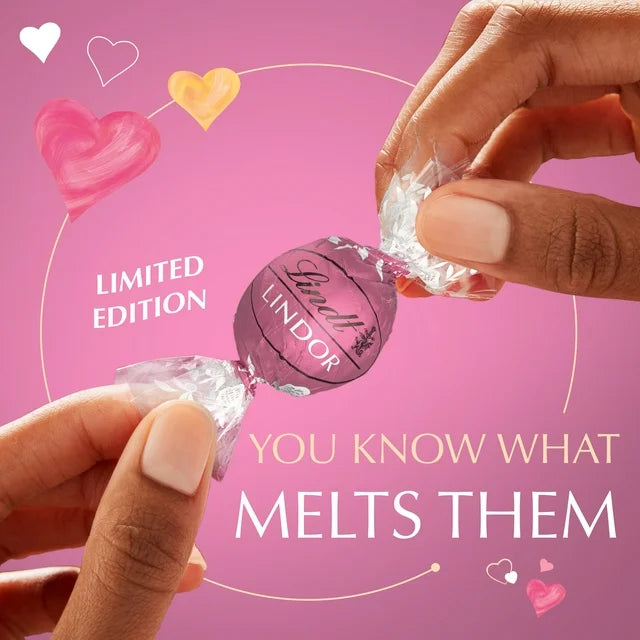 Lindt LINDOR Strawberries and Cream White Chocolate Truffles, Valentine's Day Candy, 8.5 oz. Bag