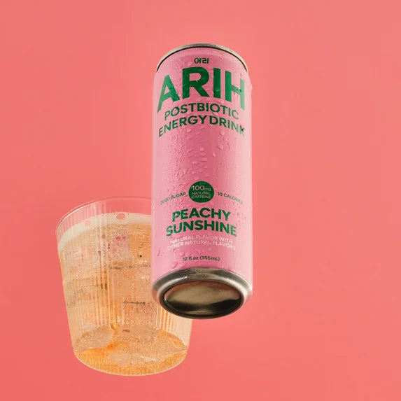 ARIH Bebida Energética Postbiótica, Bebida Energética Limpia sin Azúcar con 100 Mg de Cafeína Natural, 12 fl oz, Paquete de 4