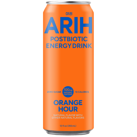 ARIH Bebida Energética Postbiótica, Bebida Energética Limpia sin Azúcar con 100 Mg de Cafeína Natural, 12 fl oz, Paquete de 4