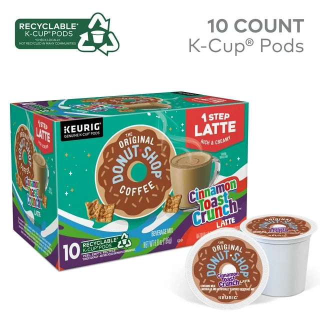 The Original Donut Shop, One Step Cinnamon Toast Crunch Latte K-Cup Coffee Pods, 10