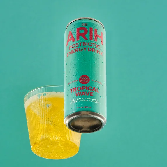 ARIH Bebida Energética Postbiótica, Bebida Energética Limpia sin Azúcar con 100 Mg de Cafeína Natural, 12 fl oz, Paquete de 4