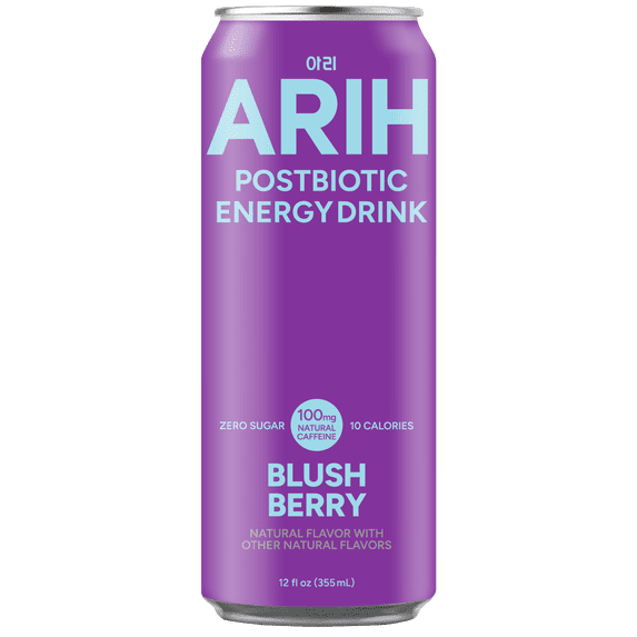 ARIH Bebida Energética Postbiótica, Bebida Energética Limpia sin Azúcar con 100 Mg de Cafeína Natural, 12 fl oz, Paquete de 4