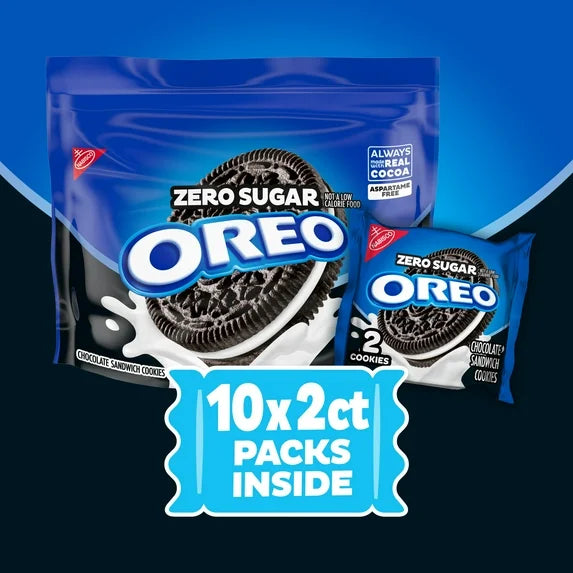 OREO Galletas Sándwich de Chocolate sin Azúcar, 10 Packs de Snack (2 Galletas por Paquete)