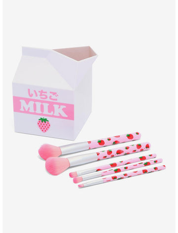 Set De Brochas Carton De Leche Fresa Kawaii