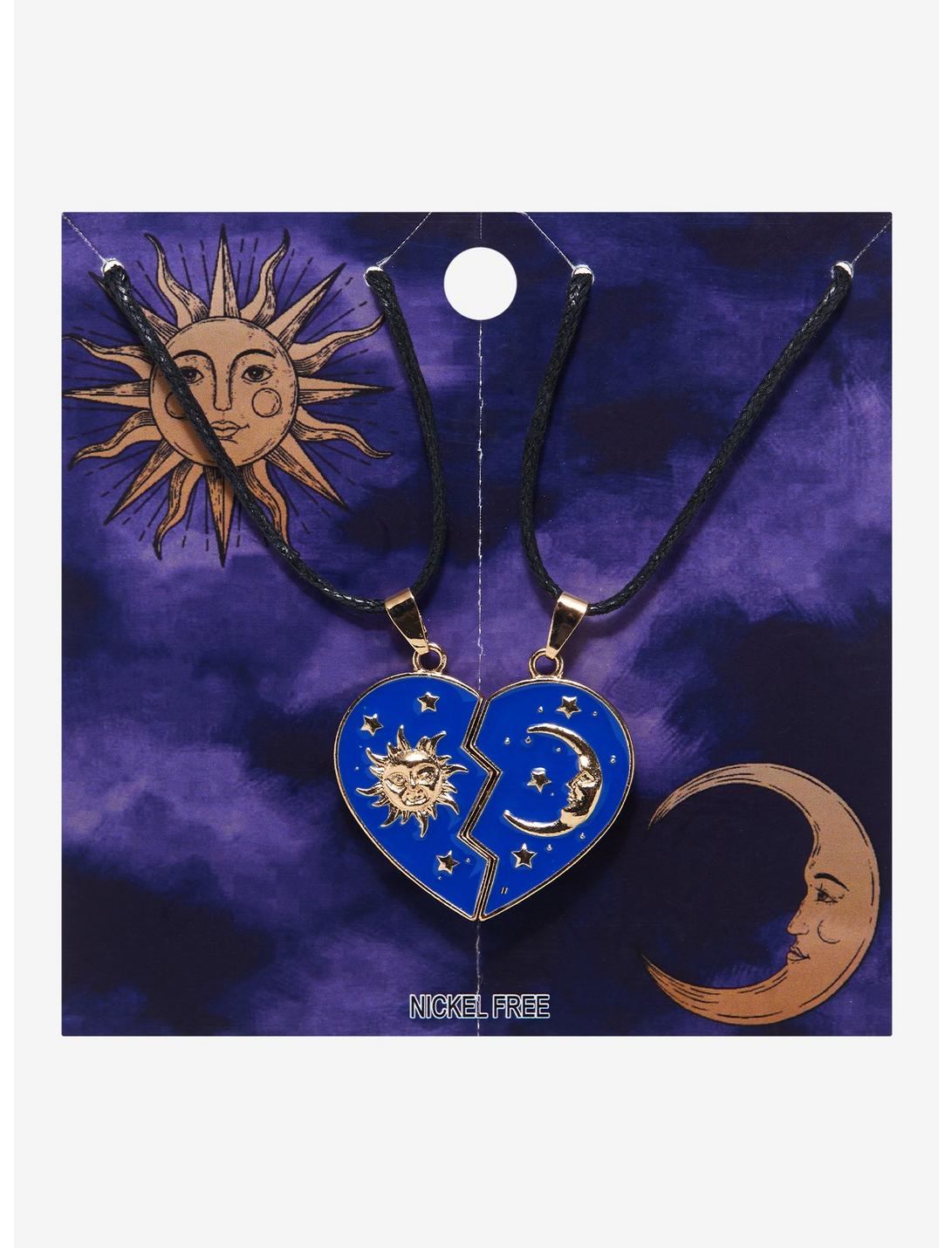 Collar Luna Y Sol Corazon Azul BFF